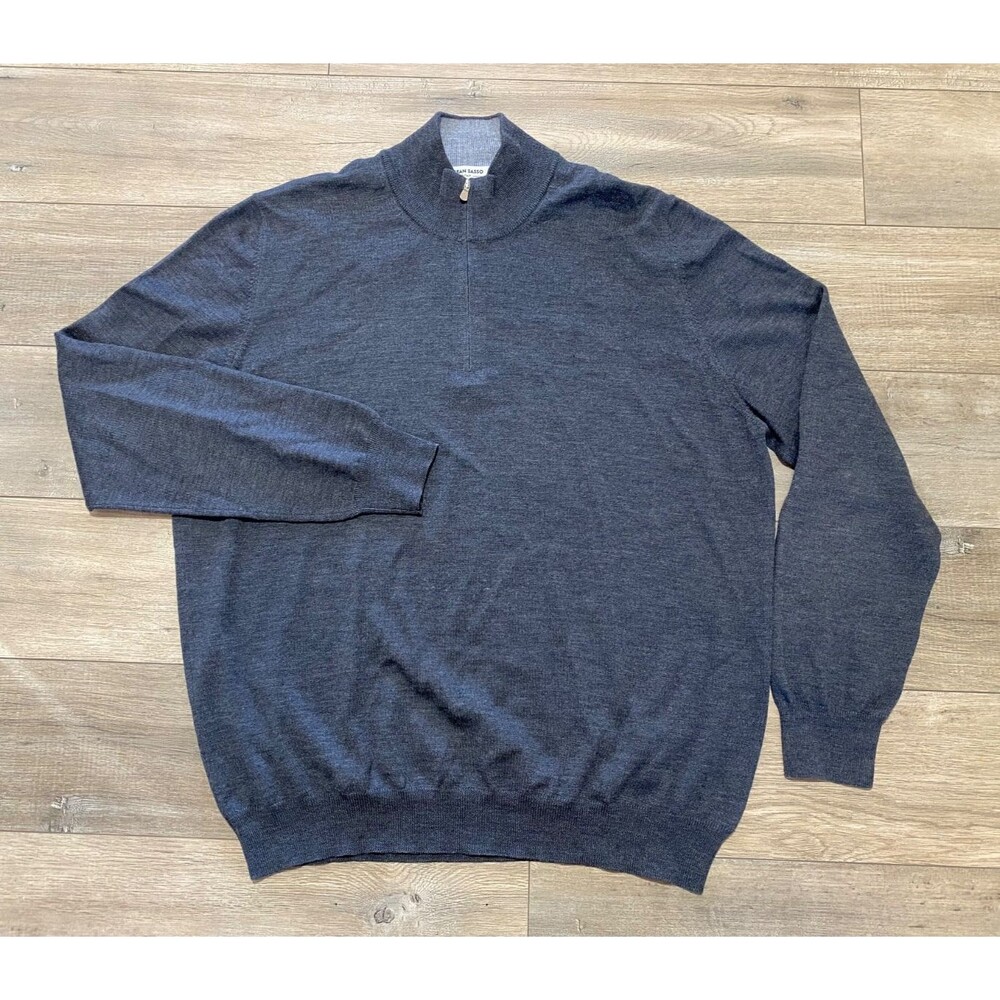 Gran Sasso Mens XL 58 Virgin Wool Knit 1/4 Zip High Neck Pullover Sweater Gray